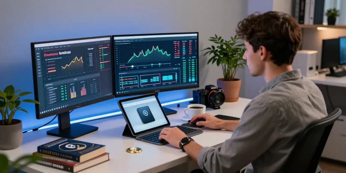 LibertySwap developer analyzing real-time crypto analytics in a modern workspace.