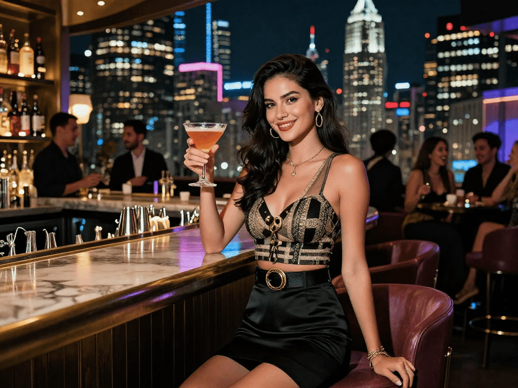 Gái gọi tận hưởng không khí sôi động tại quán bar sang trọng ở thành phố.