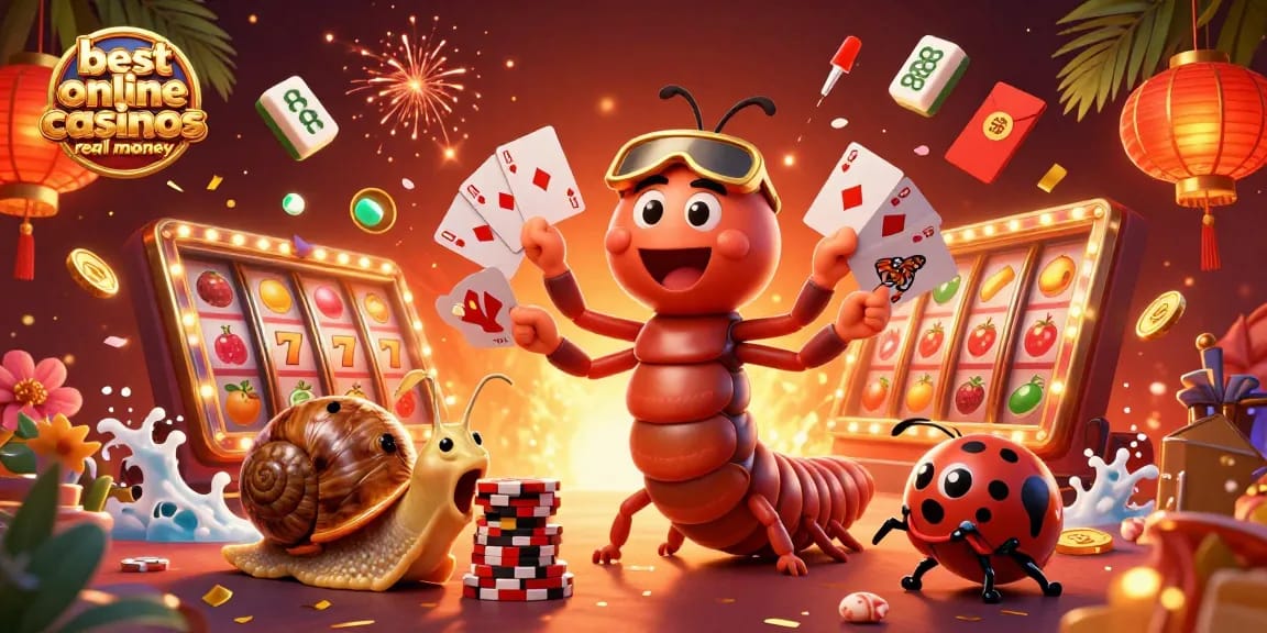 Engaging scene of the best online casinos real money with a cartoon dealer and high-roller characters.