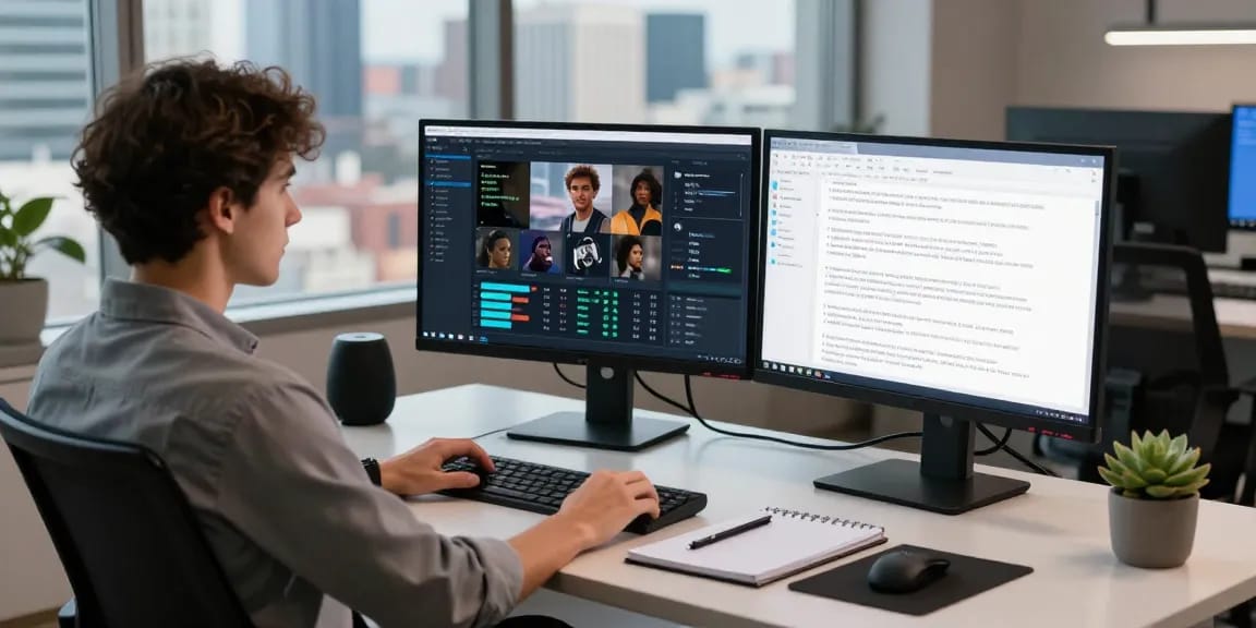 AI detector interface in a modern office analyzing content moderation metrics.