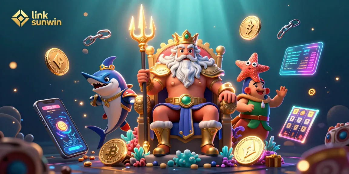 Engage with link sunwin in this immersive casino scene featuring Neptune and vibrant gaming elements.