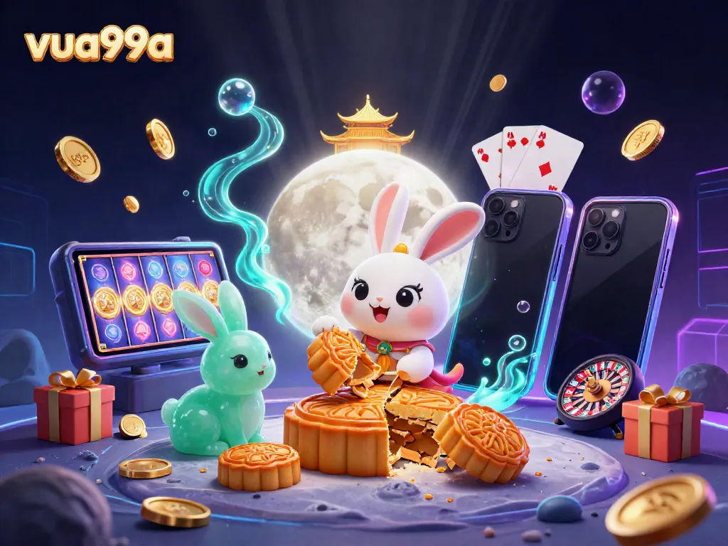 Experience excitement at vua99a with vibrant casino elements and the moon rabbit theme.