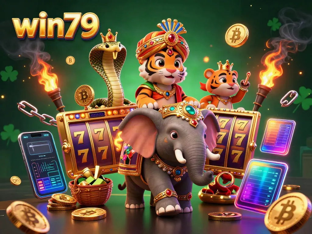 Experience the excitement of win79 with a vibrant slots scene featuring an Indian maharaja, jewel-encrusted elements, and cryptocurrencies.