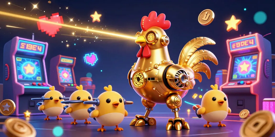 M88 asia showcases vibrant 3D casino gaming action with a golden rooster robot and arcade elements.