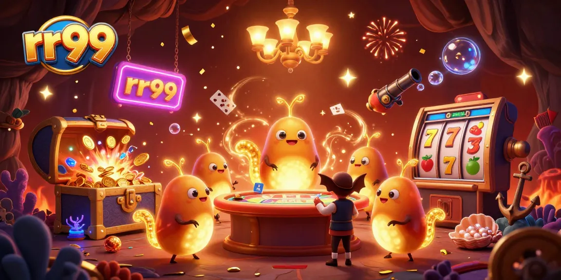 Experience thrilling casino action with rr99's vibrant glowworm illustration filled with interactive game elements.