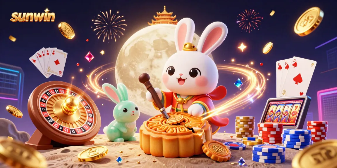 Engage with sunwin's vibrant games featuring a lunar rabbit amidst casino elements.