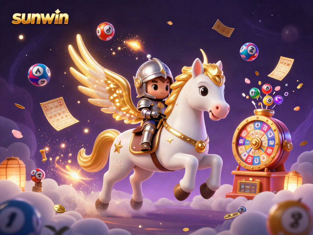 Experience thrilling gaming excitement with Sunwin's captivating casino illustration featuring a knight on a magical horse.