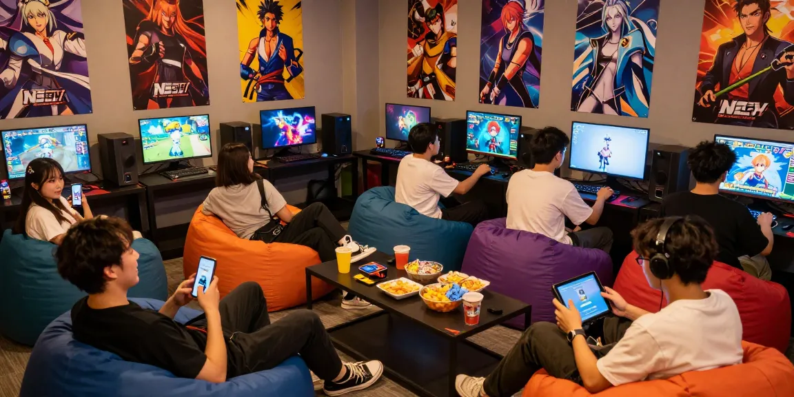 Engaged players enjoying hentaigame titles in a vibrant gaming lounge.