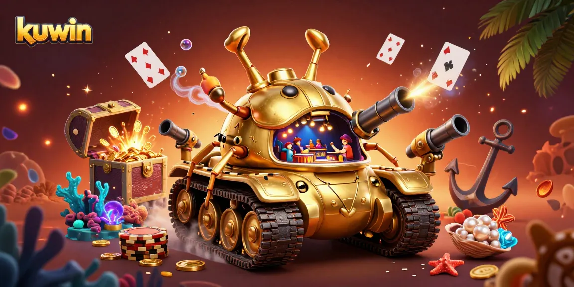 Kuwin showcases a vibrant 3D casino scene with gold beetle and festive elements through engaging gameplay.