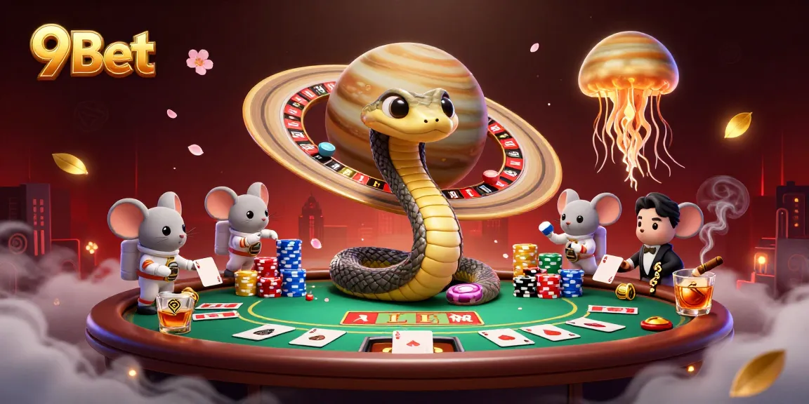 Gamblers engage with 9Bet's unique cosmic-themed roulette, featuring engaging characters and colorful game items.