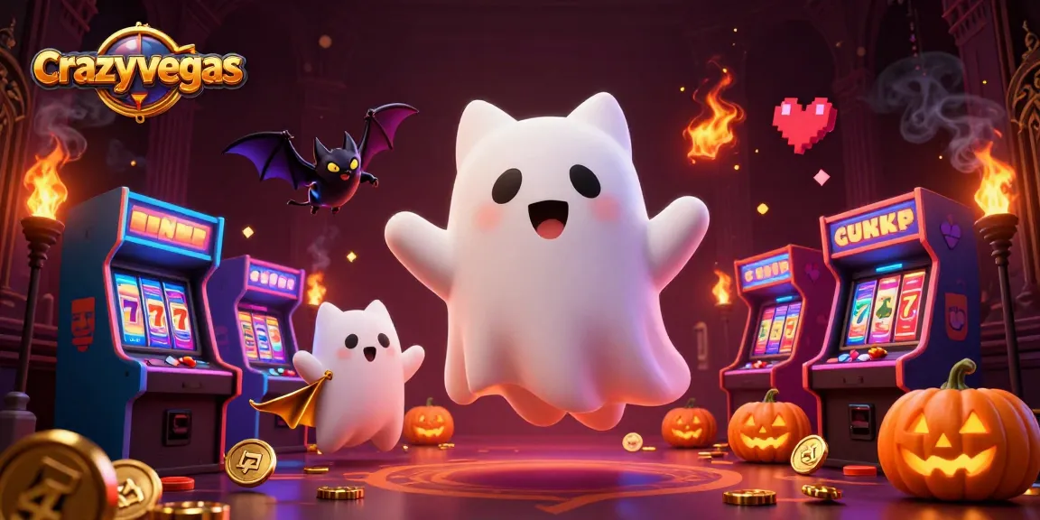 Spin to win at crazyvegas with a ghost cat and vampire bat in a haunted casino