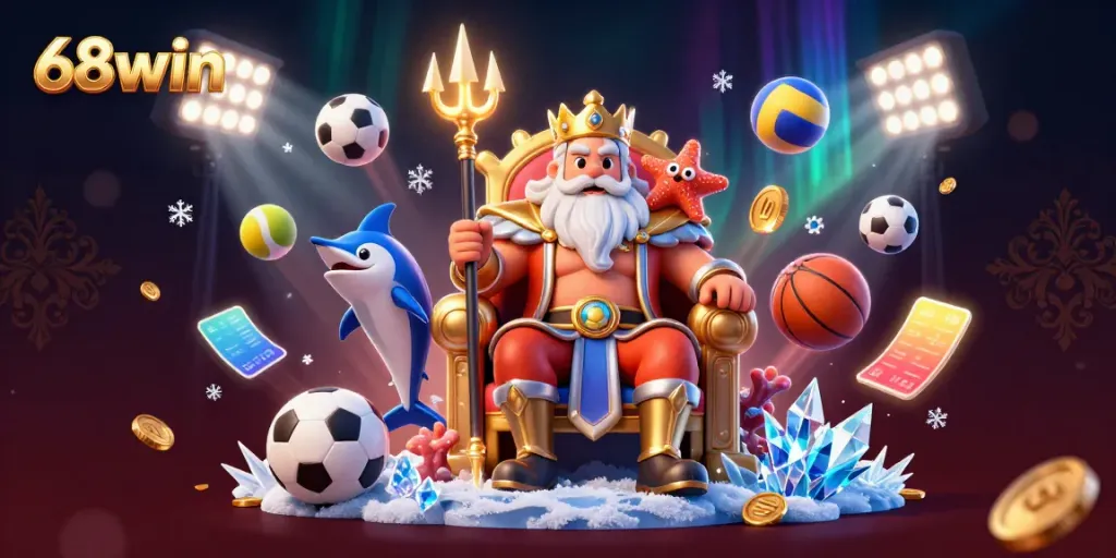 Engage with exhilarating 68win sports betting visuals featuring Neptune and gaming elements.