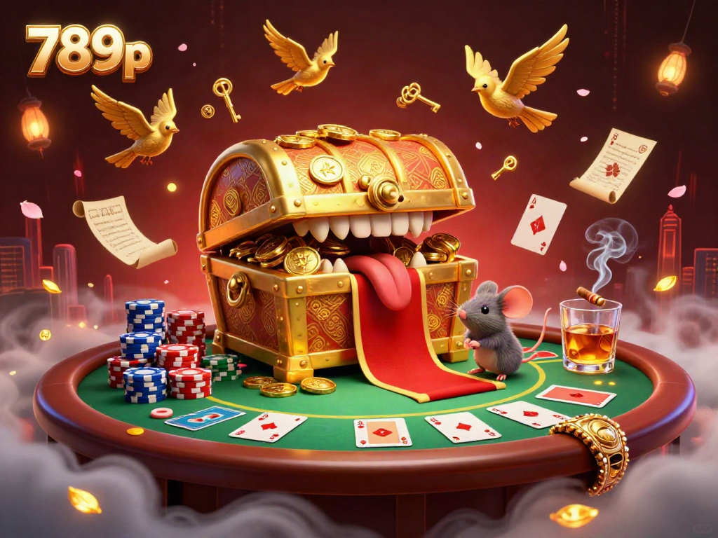 Experience the allure of 789p with a vibrant cartoon treasure chest inviting adventurous mice to win in a lively gambling scene.