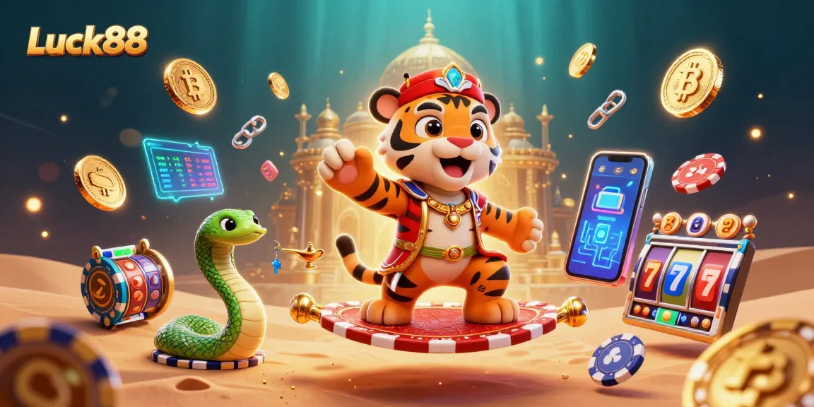 Play and win with Luck88, a vibrant slot game illustration featuring rich casino elements.