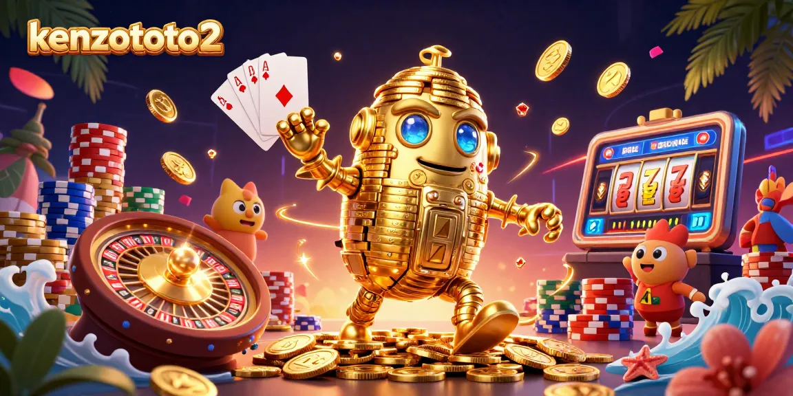 Permain slot menarik di kenzototo2 dengan simbol keberuntungan dan koin emas terbang.