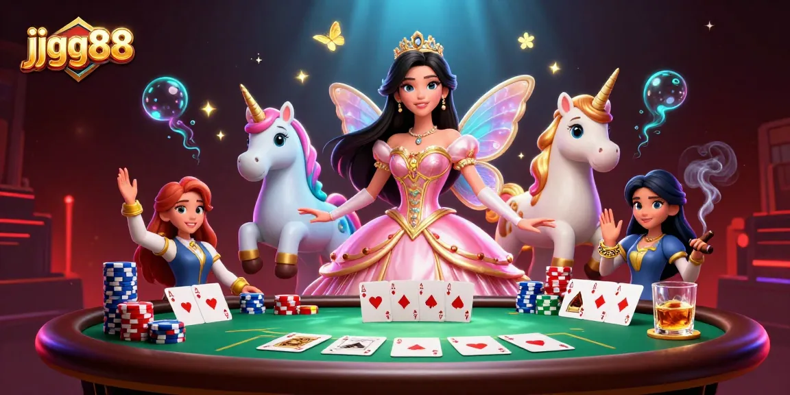 Experience thrilling gameplay at jjgg88 with enchanting visuals featuring poker elements and magical characters.