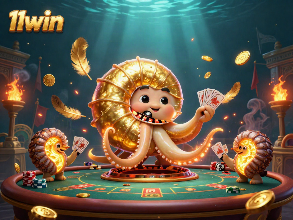 Experience thrilling gameplay at 11win with a dazzling 3D nautilus roulette character and casino ambiance.