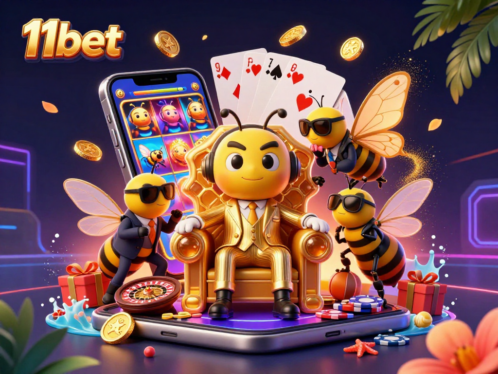 Experience the exciting world of 11bet with buzzing characters and dynamic casino elements.