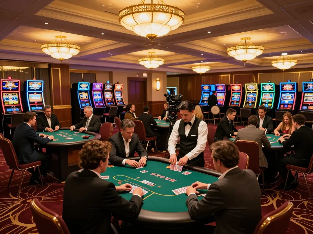 Players enjoying strategic games at 888b casino tables under warm lighting.