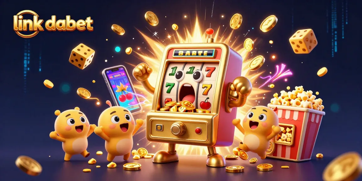Exciting scene highlighting link dabet with a winning golden slot machine and cheerful baby slots.