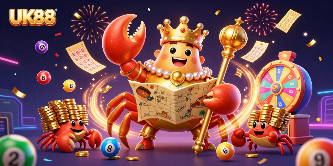 Engage in thrilling UK88 lotteries with a vibrant 3D crab emperor scene and dynamic game elements.