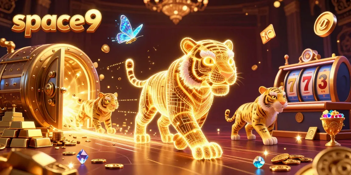 Experience the thrill of winning at space9 with a vibrant 3D casino illustration featuring lucky symbols and golden treasures.