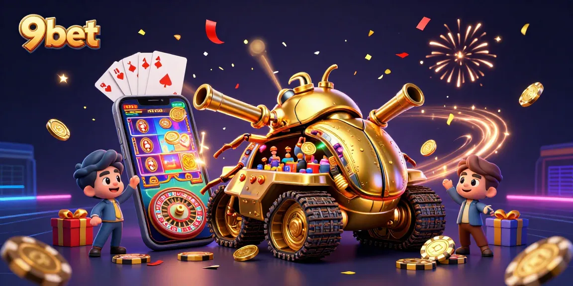 Win big at 9bet with stunning casino action in this vibrant 3D digital illustration.