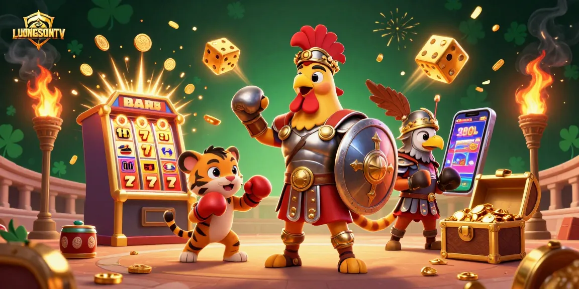 LUONGSONTV delivers exciting casino adventures with a 3D illustration featuring a gladiator rooster and captivating gaming elements.