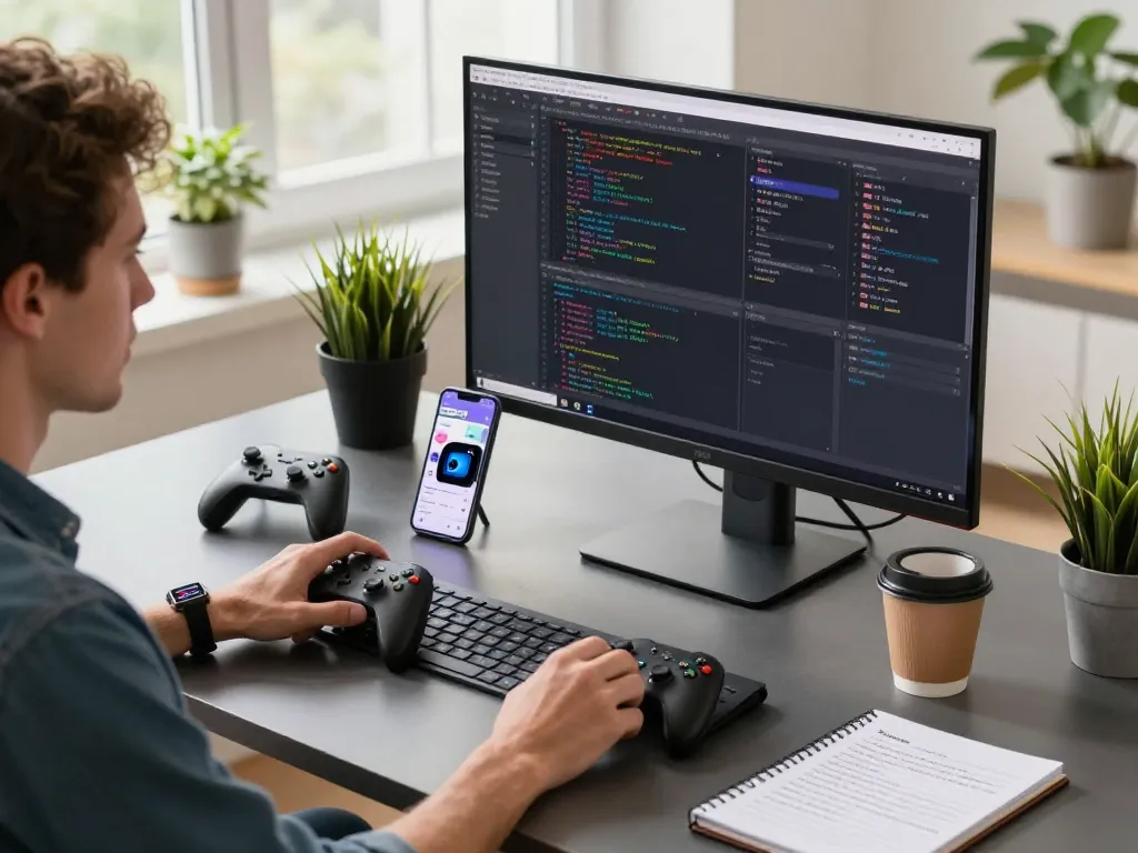 Discover unique tech gadgets in a vibrant modern workspace showcasing Bluetooth devices.