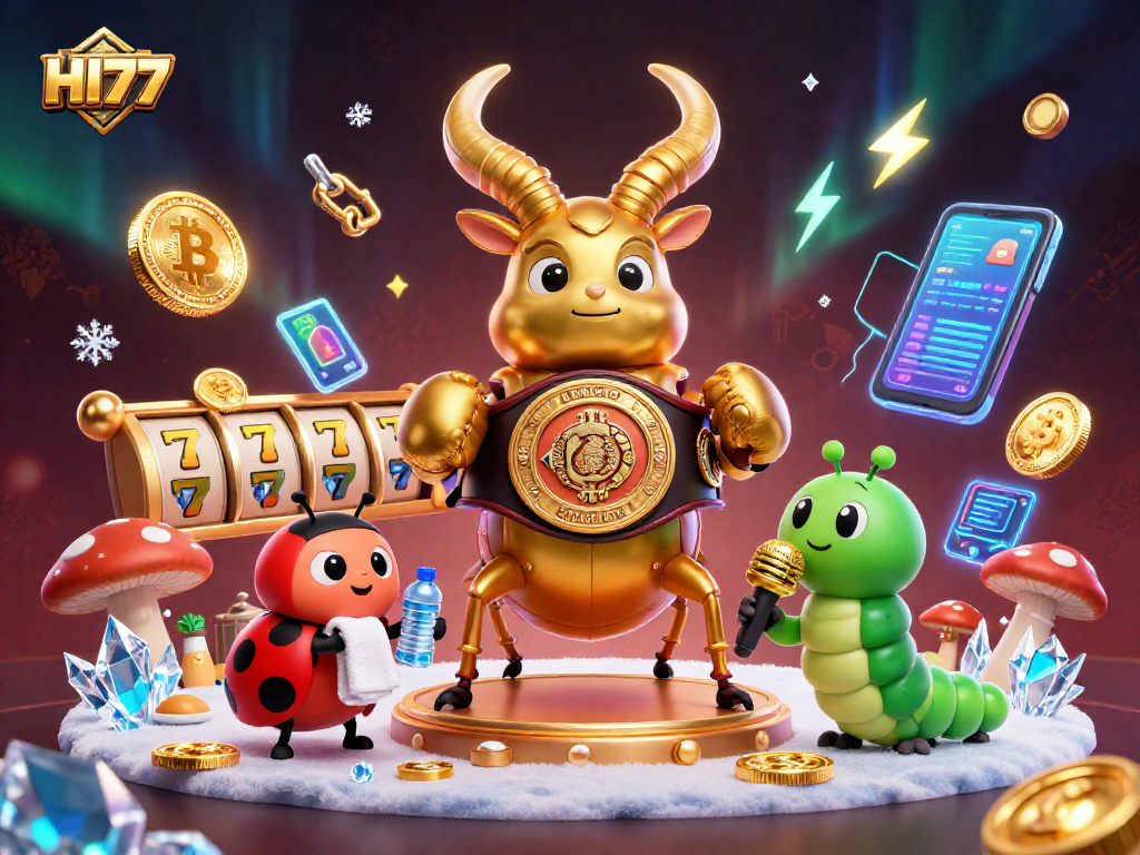 HI77 offers vibrant online gaming experiences with dynamic 3D elements showcasing slots and cryptocurrencies.