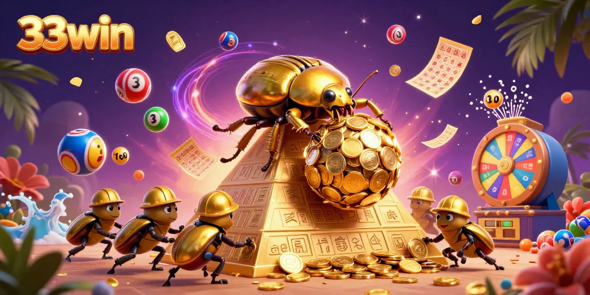 Experience the excitement of winning at 33win with vibrant casino symbols and gold coins in a dynamic scene.