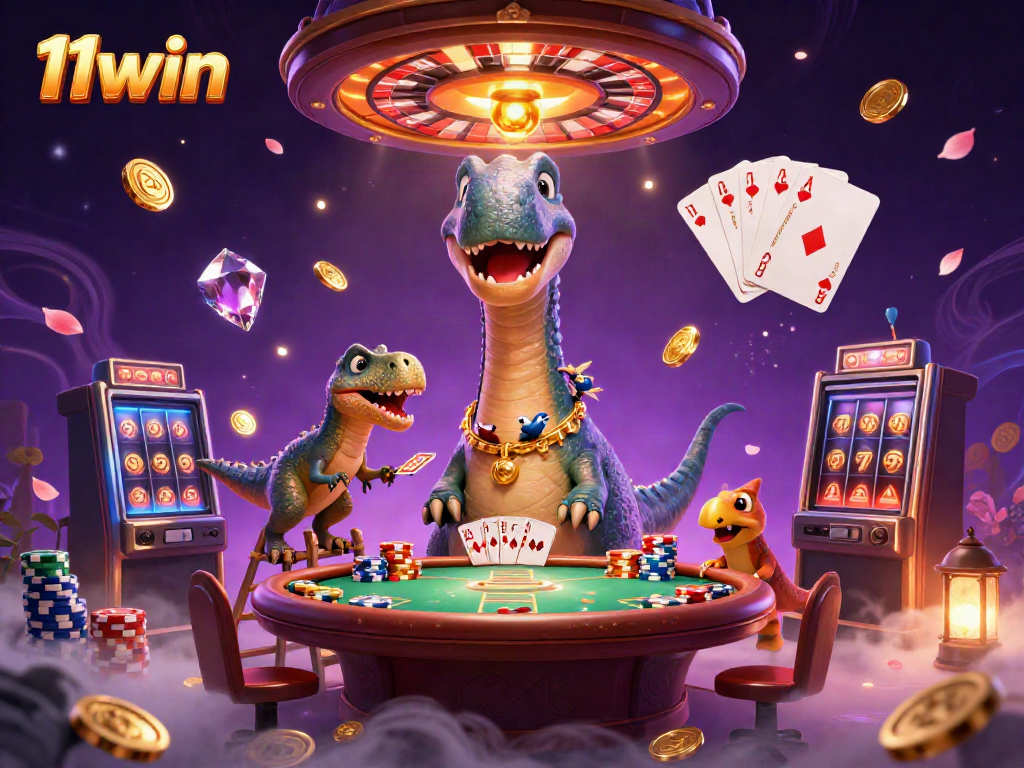 Experience the thrill of 11win casino with a vibrant 3D scene filled with action and excitement.