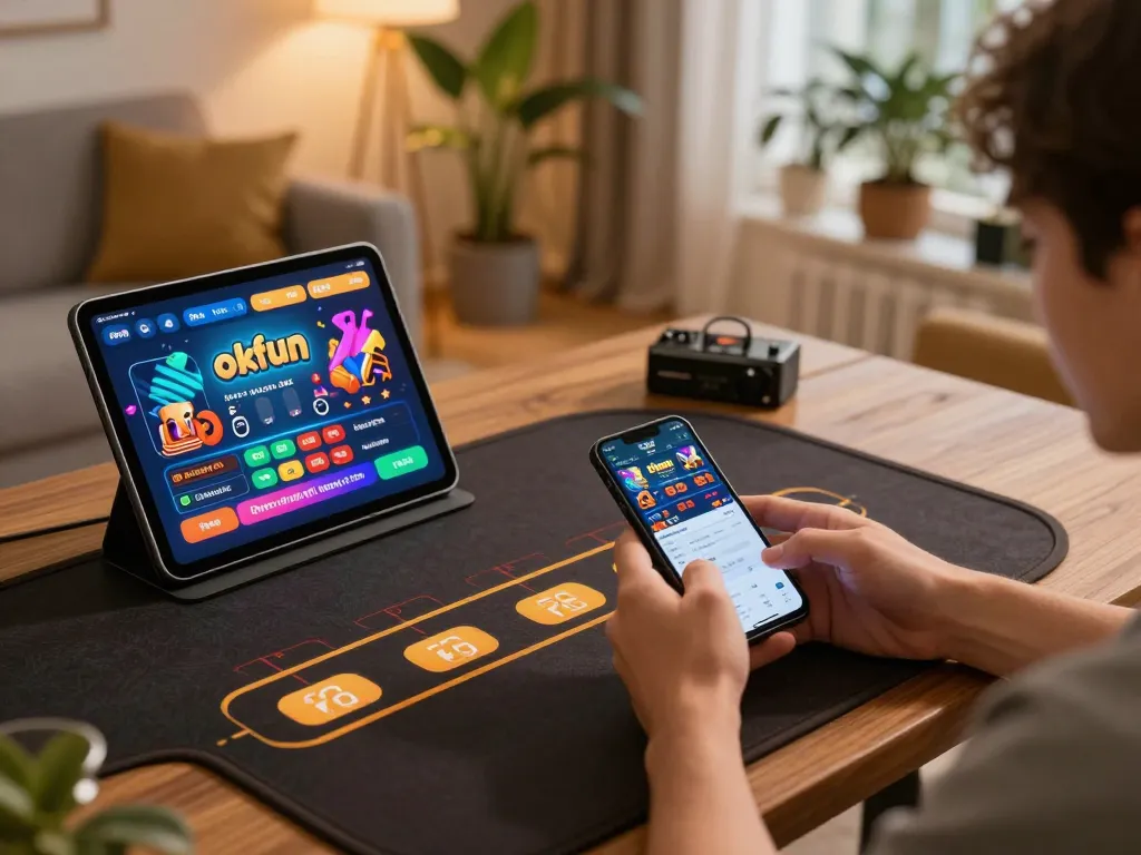 Experience okfun đăng nhập seamlessly while gaming in a cozy modern setup