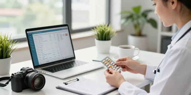 Фонд выкупа лекарств prodatlekarstva24 в современном офисе, профессионал оценивает упаковку медикаментов.