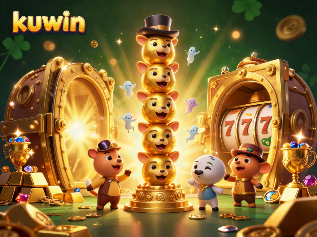 Experience the excitement of kuwin's casino world with this vibrant 3D illustration featuring dynamic slot elements.
