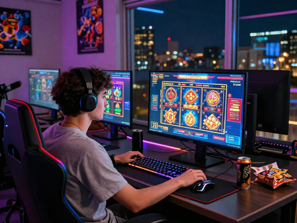 Giocatore concentrato su nuovi casino non aams in un ambiente di gioco digitale.