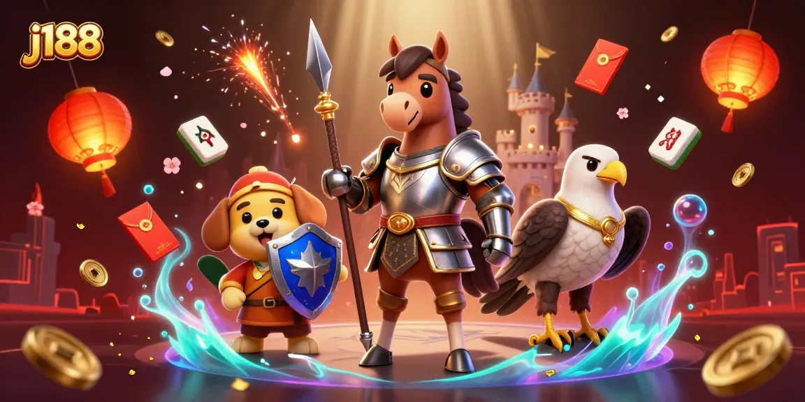 Win big with j188 in this vibrant casino scene featuring exciting game elements and captivating characters.