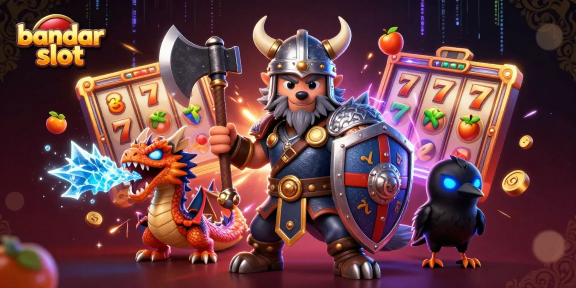 Experience the thrill of bandar slot with a Viking warrior, dragon, and captivating slot elements.