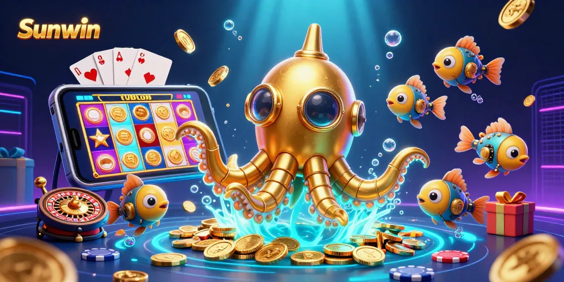 Experience the thrill of Sunwin with a vibrant underwater casino world filled with games and golden coins.