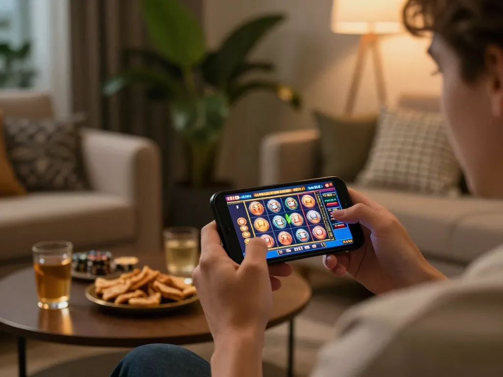 Play engaging online casino games on lc88..com with your smartphone in a cozy home setting.