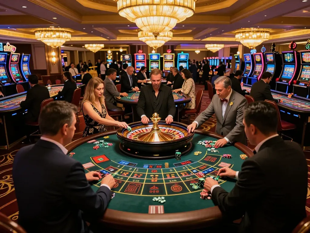 Players engaging in roulette bets at an upscale mm88bet casino with vibrant lighting
