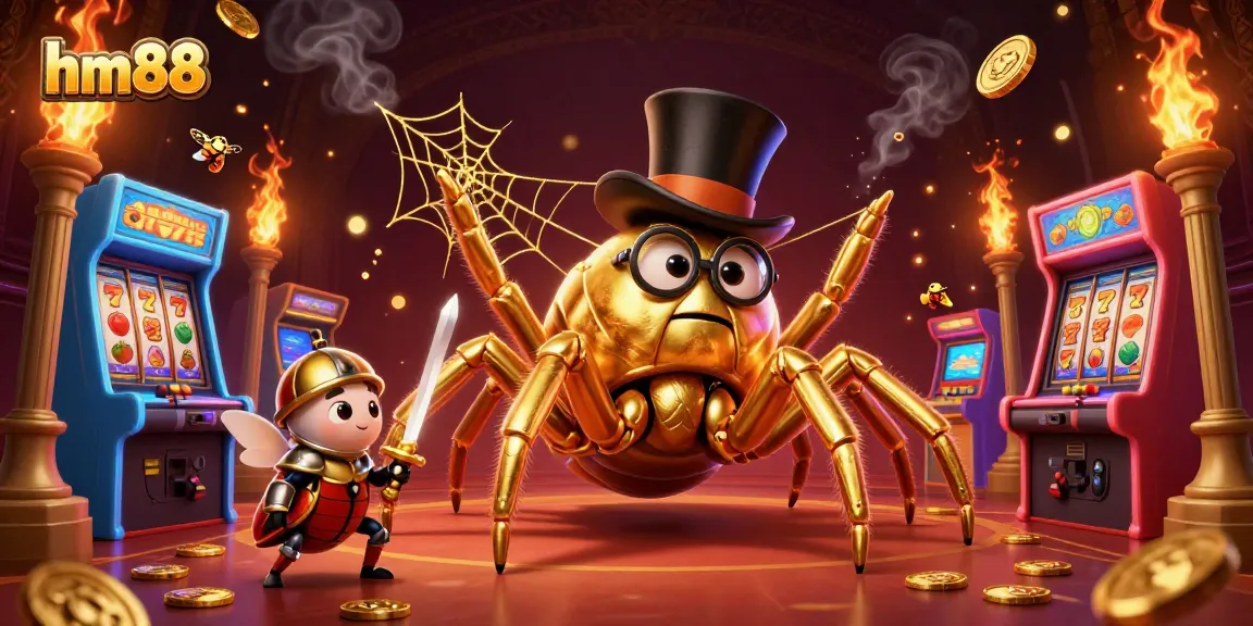 Enjoy thrilling gameplay at hm88 with golden tarantula weaving casino magic amidst stunning slot reels.