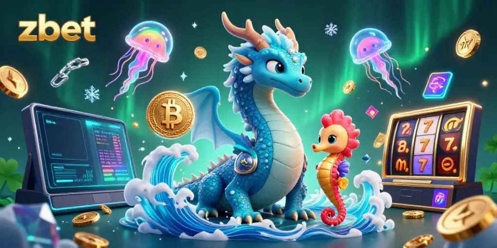Place bets and win big at zbet with vibrant 3D casino elements like a dragon and radiant coins.