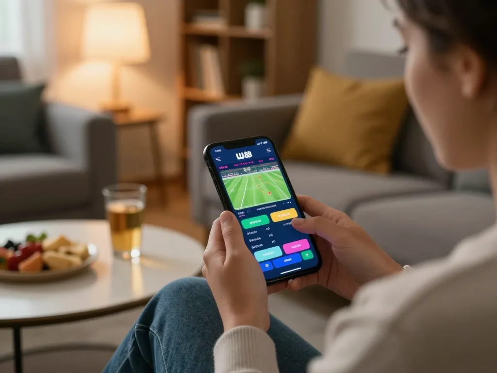 Engaging with the uu 88 betting app while enjoying a cozy home atmosphere and responsible gambling.