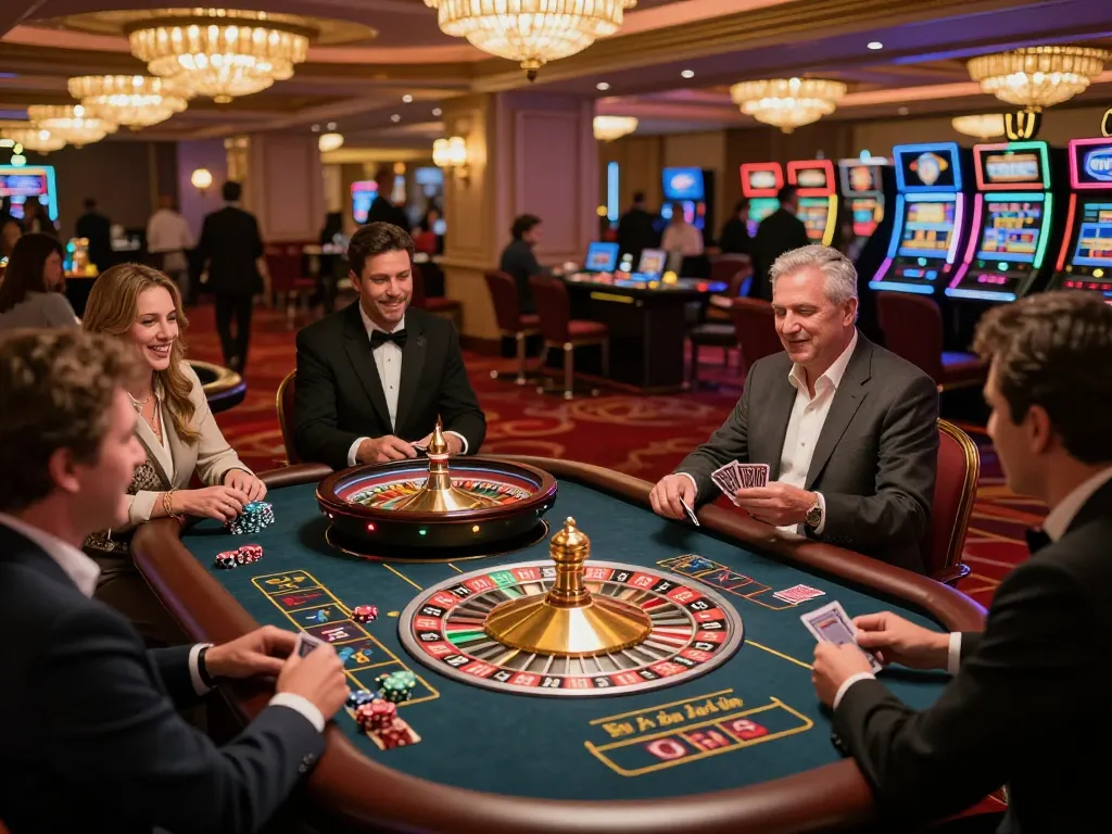 Engaging casino scene at gamebaidoithuong8 with players at a roulette table, showcasing vibrant energy