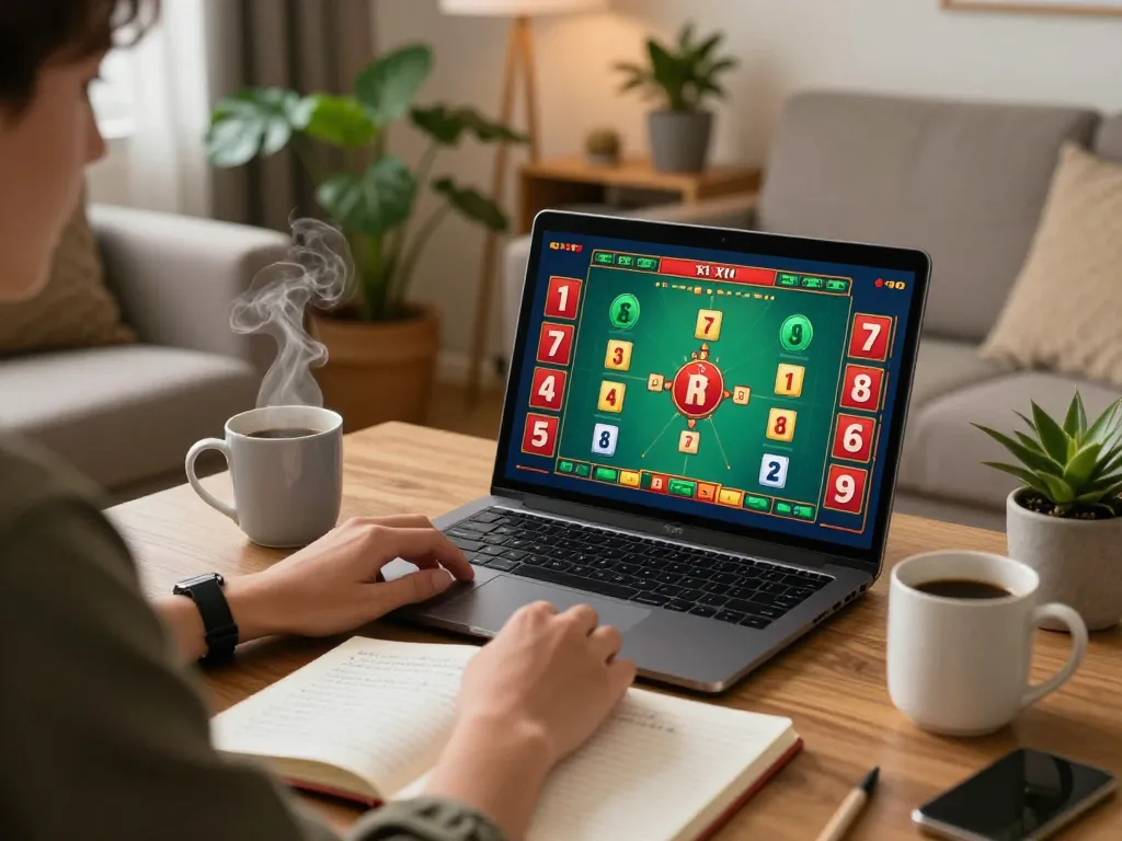 Engaging in Tài Xỉu online gameplay via laptop, showcasing a strategic home environment.