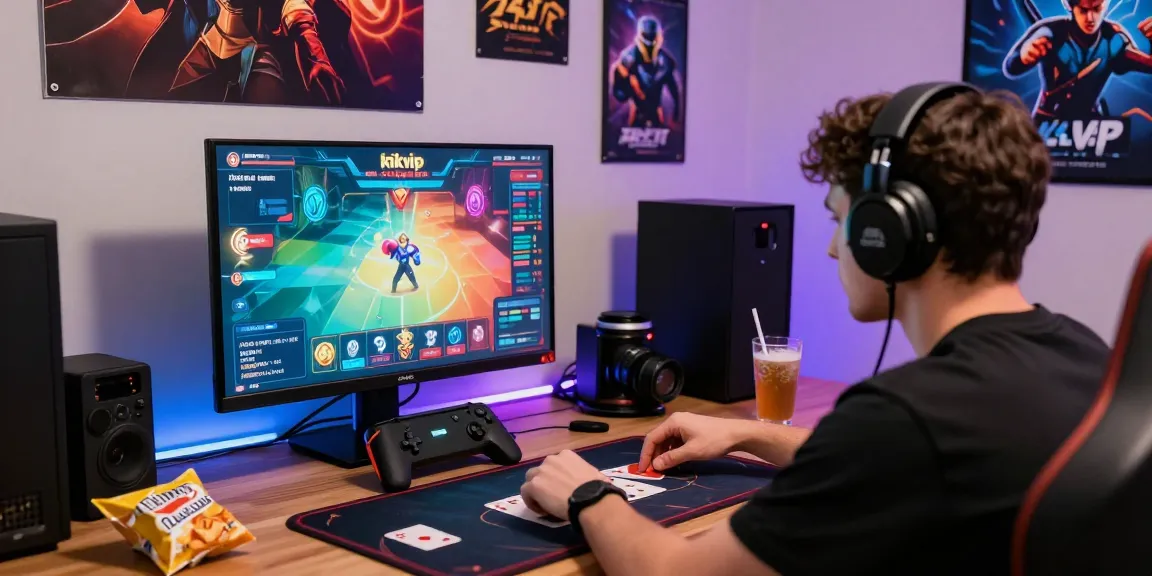 Engaging player immersed in rikvip online gaming experience with colorful graphics.