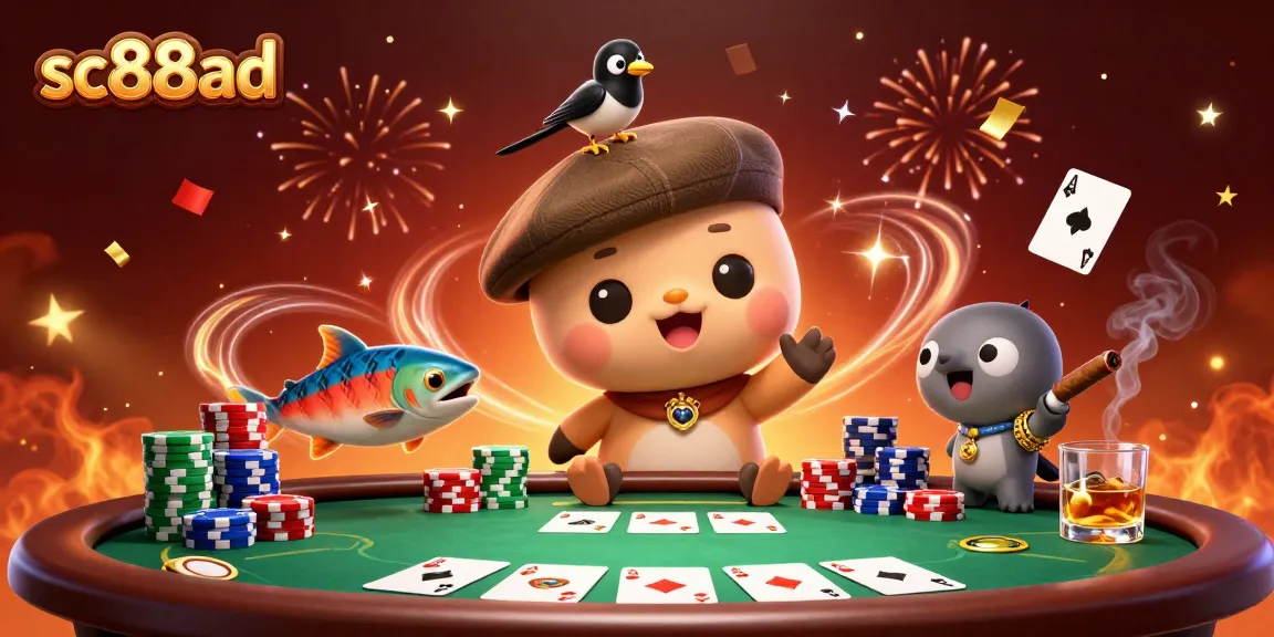 Win big at sc88ad with dynamic casino characters amidst vibrant poker elements.