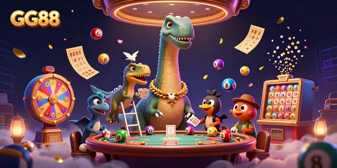 Experience vibrant gambling action with GG88 in a colorful casino scene featuring dynamic characters and game elements.